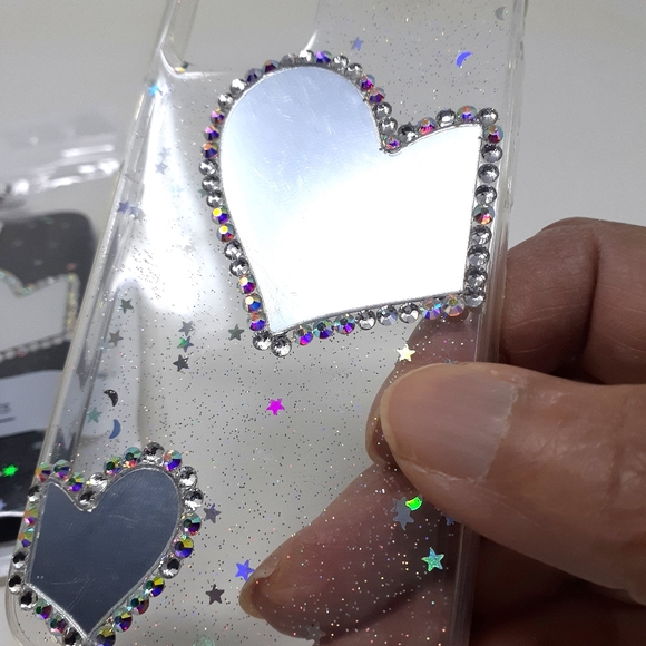 Transparent Sequin Heart Mirror Design Phone Case - Picture 2 of 14